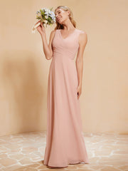 Robe de Demoiselle d'Honneur Empire Sans Manches avec Nœud Papillon Rose Poudré Grande Taille