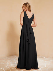 Robe de Demoiselle d'Honneur Empire Sans Manches avec Nœud Papillon Noir Grande Taille