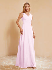 Robe de Demoiselle d'Honneur Empire Sans Manches avec Nœud Papillon Rose Pâle Grande Taille