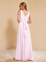 Robe de Demoiselle d'Honneur Empire Sans Manches avec Nœud Papillon Rose Pâle Grande Taille