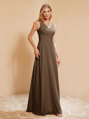 Robe de Demoiselle d'Honneur Empire Sans Manches avec Nœud Papillon Brun Grande Taille