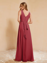 Robe de Demoiselle d'Honneur Empire Sans Manches avec Nœud Papillon Bordeaux Grande Taille