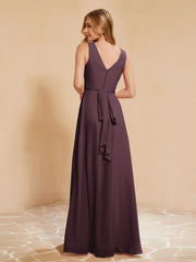 Robe de Demoiselle d'Honneur Empire Sans Manches avec Nœud Papillon Cabernet Grande Taille