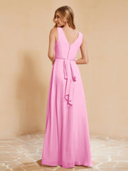 Robe de Demoiselle d'Honneur Empire Sans Manches avec Nœud Papillon Rose Bonbon Grande Taille
