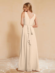 Robe de Demoiselle d'Honneur Empire Sans Manches avec Nœud Papillon Champagne Grande Taille