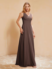 Robe de Demoiselle d'Honneur Empire Sans Manches avec Nœud Papillon Chocolat