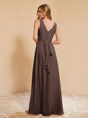 Robe de Demoiselle d'Honneur Empire Sans Manches avec Nœud Papillon Chocolat Grande Taille