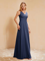 Robe de Demoiselle d'Honneur Empire Sans Manches avec Nœud Papillon Bleu Marine