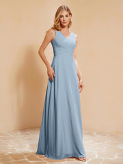 Robe de Demoiselle d'Honneur Empire Sans Manches avec Nœud Papillon Bleu Poudré