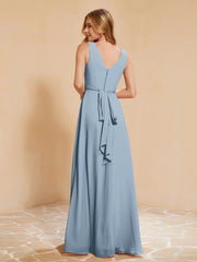 Robe de Demoiselle d'Honneur Empire Sans Manches avec Nœud Papillon Bleu Poudré Grande Taille