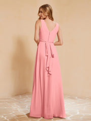 Robe de Demoiselle d'Honneur Empire Sans Manches avec Nœud Papillon Flamant Grande Taille