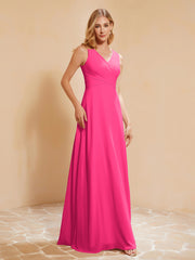 Robe de Demoiselle d'Honneur Empire Sans Manches avec Nœud Papillon Fuchsia Grande Taille
