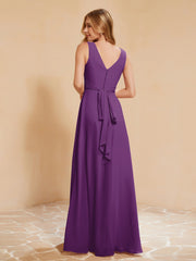 Robe de Demoiselle d'Honneur Empire Sans Manches avec Nœud Papillon Raisin Grande Taille