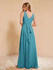 Robe de Demoiselle d'Honneur Empire Sans Manches avec Nœud Papillon Jade Grande Taille