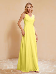 Robe de Demoiselle d'Honneur Empire Sans Manches avec Nœud Papillon Citron Grande Taille