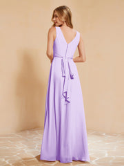 Robe de Demoiselle d'Honneur Empire Sans Manches avec Nœud Papillon Lilas Grande Taille
