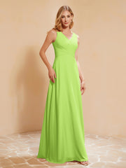 Robe de Demoiselle d'Honneur Empire Sans Manches avec Nœud Papillon Vert Citron Grande Taille