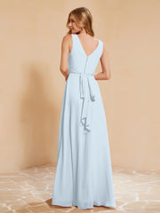 Robe de Demoiselle d'Honneur Empire Sans Manches avec Nœud Papillon Brume Grande Taille