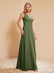 Robe de Demoiselle d'Honneur Empire Sans Manches avec Nœud Papillon Olive Verte