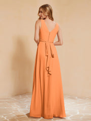 Robe de Demoiselle d'Honneur Empire Sans Manches avec Nœud Papillon Orange