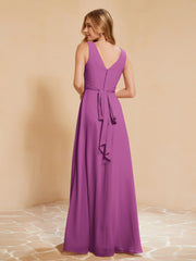 Robe de Demoiselle d'Honneur Empire Sans Manches avec Nœud Papillon Orchidee Grande Taille