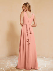 Robe de Demoiselle d'Honneur Empire Sans Manches avec Nœud Papillon Papaye Grande Taille