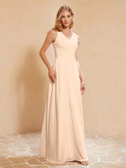 Robe de Demoiselle d'Honneur Empire Sans Manches avec Nœud Papillon Pêche Grande Taille