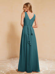 Robe de Demoiselle d'Honneur Empire Sans Manches avec Nœud Papillon Paon Grande Taille