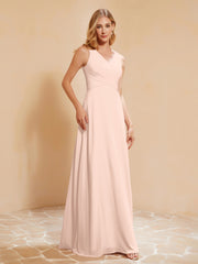Robe de Demoiselle d'Honneur Empire Sans Manches avec Nœud Papillon Rose Perle