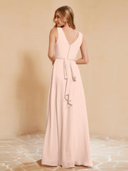 Robe de Demoiselle d'Honneur Empire Sans Manches avec Nœud Papillon Rose Perle Grande Taille