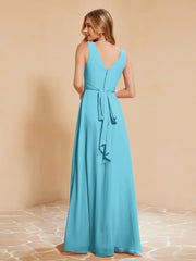 Robe de Demoiselle d'Honneur Empire Sans Manches avec Nœud Papillon Piscine Grande Taille