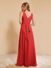 Robe de Demoiselle d'Honneur Empire Sans Manches avec Nœud Papillon Rouge Grande Taille