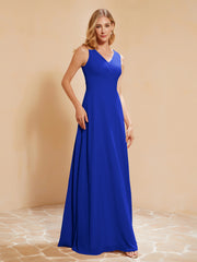 Robe de Demoiselle d'Honneur Empire Sans Manches avec Nœud Papillon Bleu Royale Grande Taille