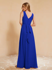 Robe de Demoiselle d'Honneur Empire Sans Manches avec Nœud Papillon Bleu Royale Grande Taille