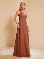Robe de Demoiselle d'Honneur Empire Sans Manches avec Nœud Papillon Rouille Grande Taille