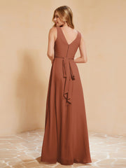 Robe de Demoiselle d'Honneur Empire Sans Manches avec Nœud Papillon Rouille Grande Taille