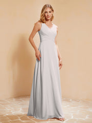 Robe de Demoiselle d'Honneur Empire Sans Manches avec Nœud Papillon Argent Grande Taille