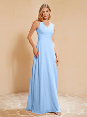 Robe de Demoiselle d'Honneur Empire Sans Manches avec Nœud Papillon Bleu Ciel Grande Taille