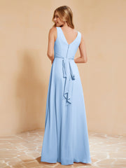Robe de Demoiselle d'Honneur Empire Sans Manches avec Nœud Papillon Bleu Ciel Grande Taille