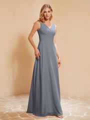 Robe de Demoiselle d'Honneur Empire Sans Manches avec Nœud Papillon Gris Acier