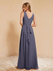 Robe de Demoiselle d'Honneur Empire Sans Manches avec Nœud Papillon Orageux Grande Taille
