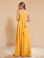 Robe de Demoiselle d'Honneur Empire Sans Manches avec Nœud Papillon Mandarine Grande Taille