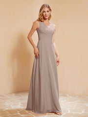 Robe de Demoiselle d'Honneur Empire Sans Manches avec Nœud Papillon Taupe Grande Taille