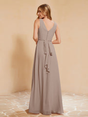 Robe de Demoiselle d'Honneur Empire Sans Manches avec Nœud Papillon Taupe Grande Taille