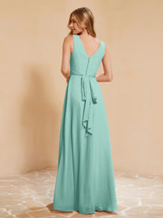 Robe de Demoiselle d'Honneur Empire Sans Manches avec Nœud Papillon Turquoise Grande Taille