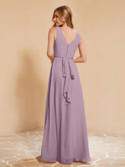 Robe de Demoiselle d'Honneur Empire Sans Manches avec Nœud Papillon Vintage Mauve Grande Taille