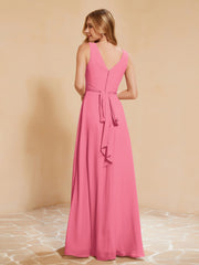 Robe de Demoiselle d'Honneur Empire Sans Manches avec Nœud Papillon Pastèque Grande Taille