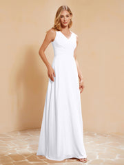 Robe de Demoiselle d'Honneur Empire Sans Manches avec Nœud Papillon Blanc