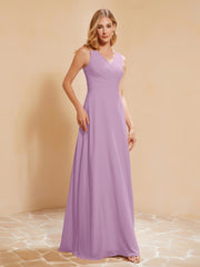 Robe de Demoiselle d'Honneur Empire Sans Manches avec Nœud Papillon Glycine Grande Taille