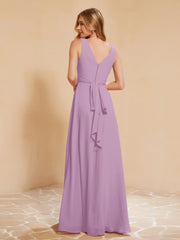 Robe de Demoiselle d'Honneur Empire Sans Manches avec Nœud Papillon Glycine Grande Taille